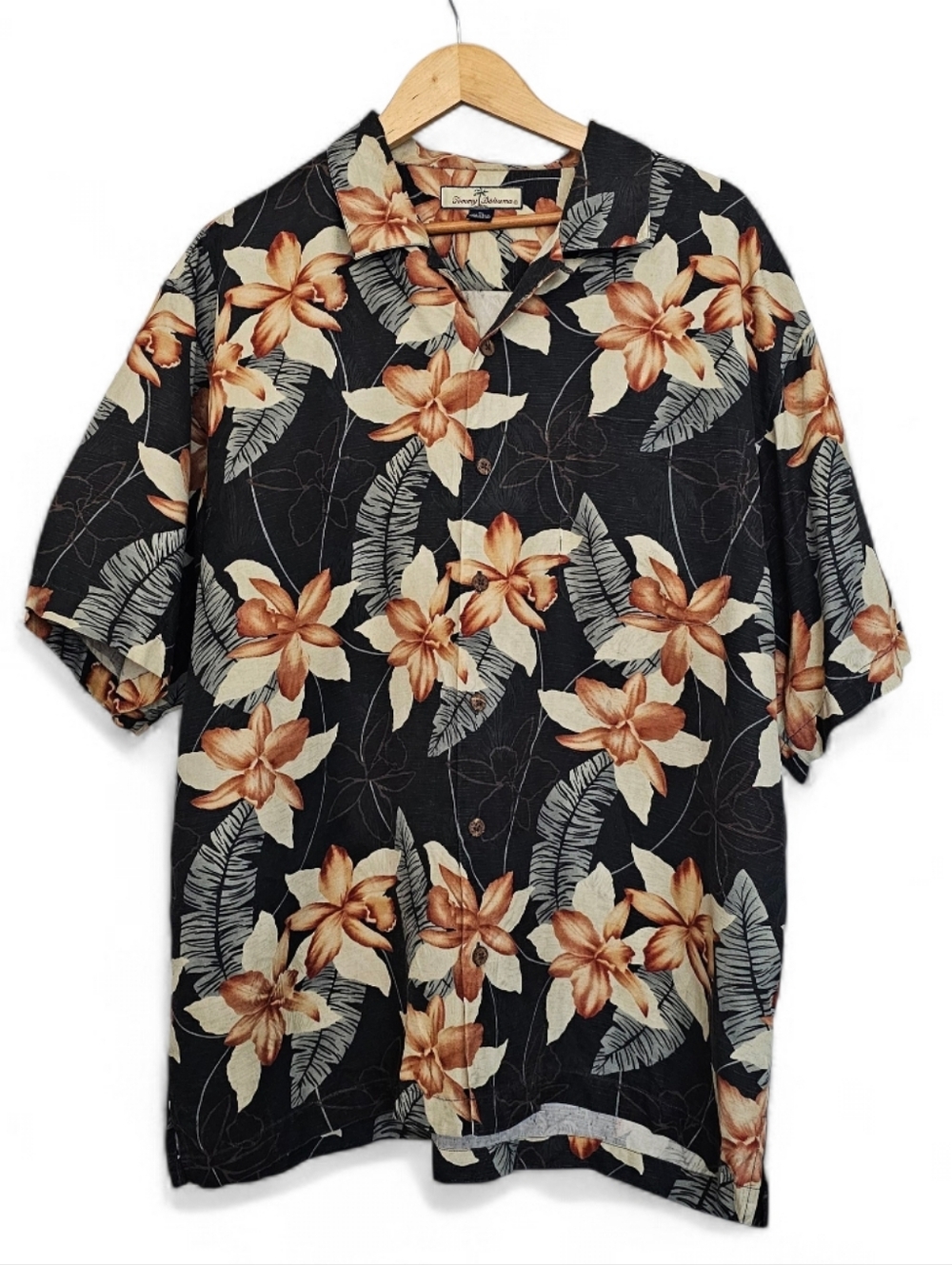 Tommy Bahama Silk Black Floral Short Sleeve Camp Shirt